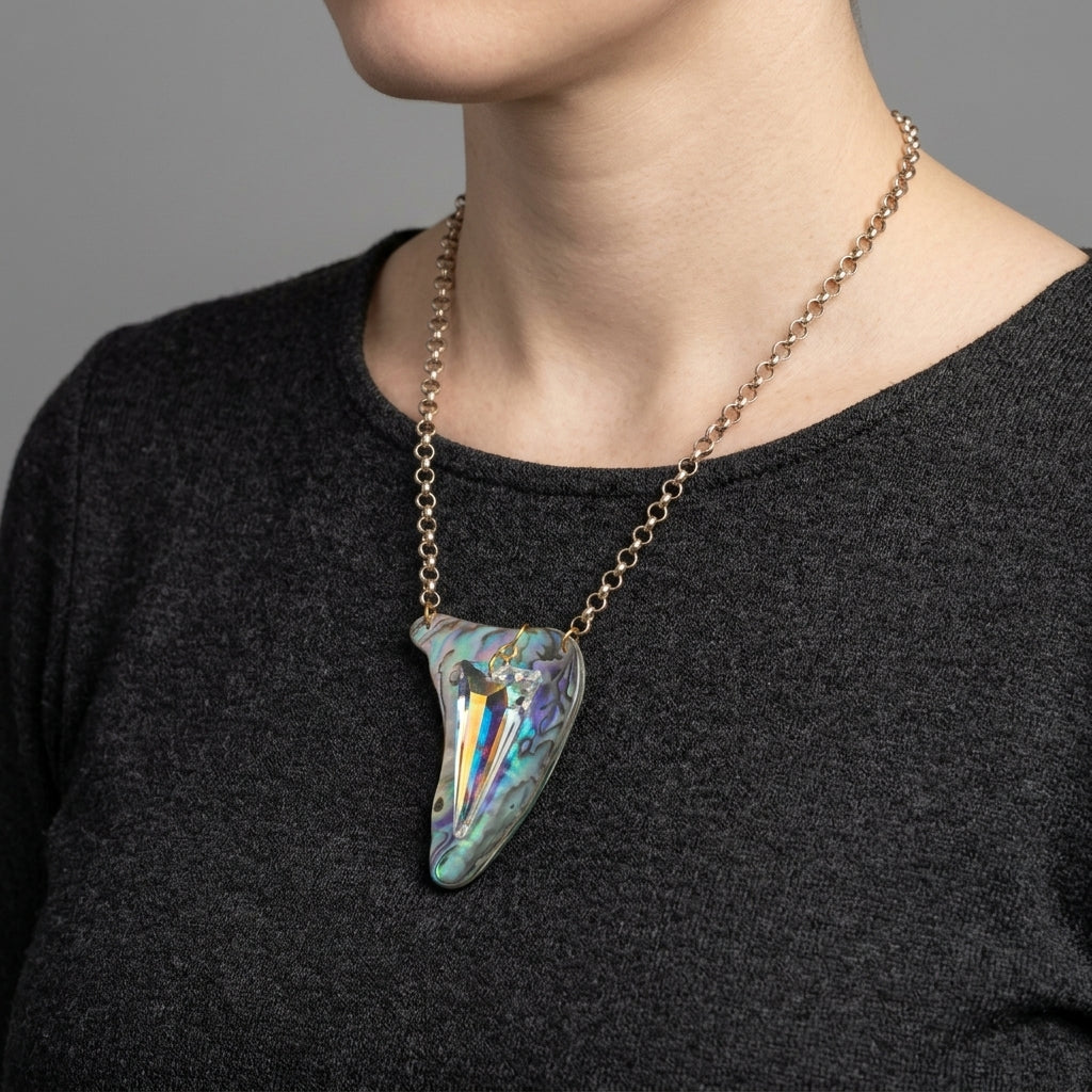 Crystal and Abalone Necklace with Shell Inlay Jewelry