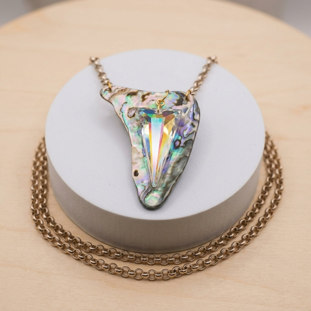 Crystal and Abalone Necklace with Shell Inlay Jewelry
