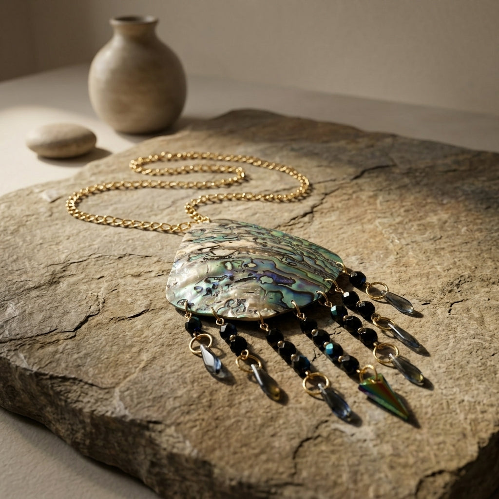 Abalone Shield Shell Inlay Necklace Jewelry Oceanic Finish