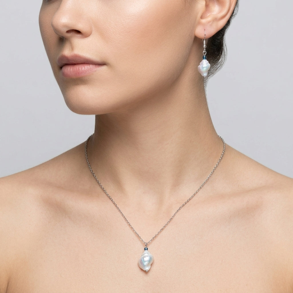 Conch Earring and Necklace Set for Oceanic Beach Jewelry Collection