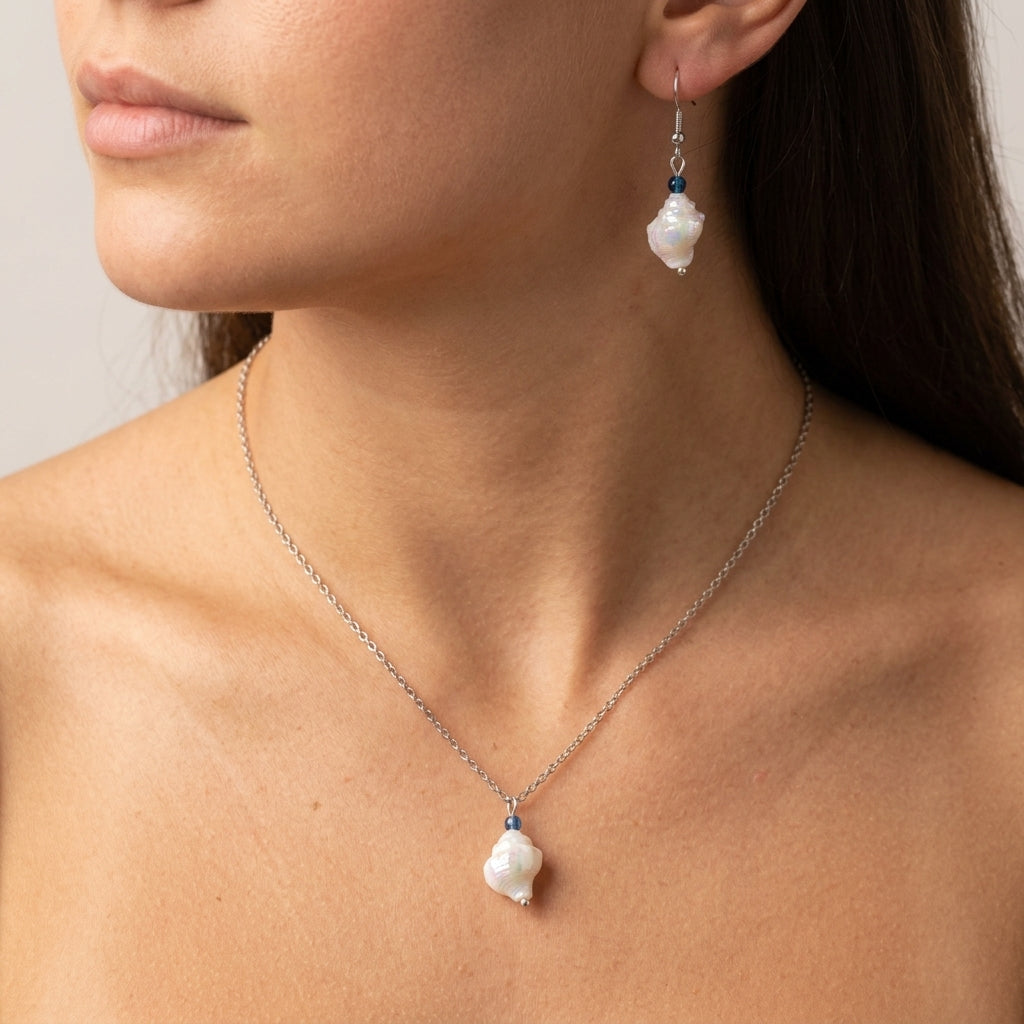 Conch Earring and Necklace Set for Oceanic Beach Jewelry Collection