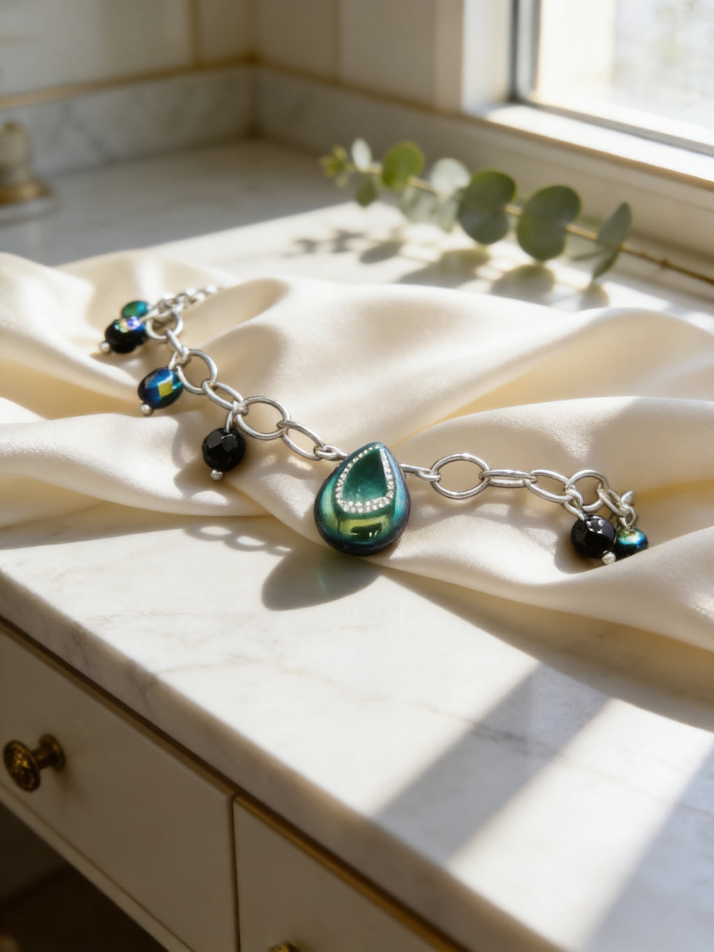 Teardrop Crystal Bracelet For Women Adjustable Sterling Silver