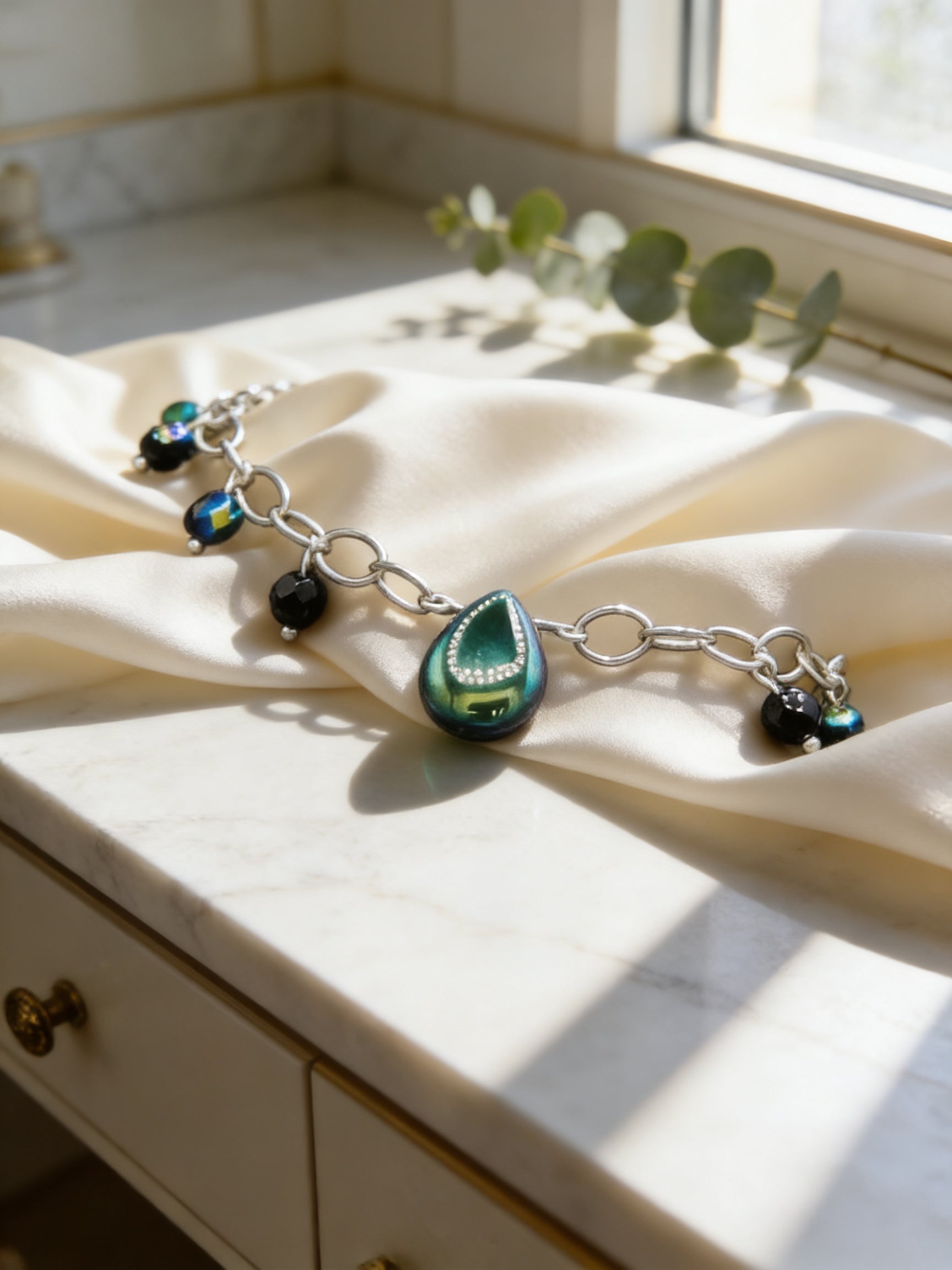 Teardrop Crystal Bracelet For Women Adjustable Sterling Silver