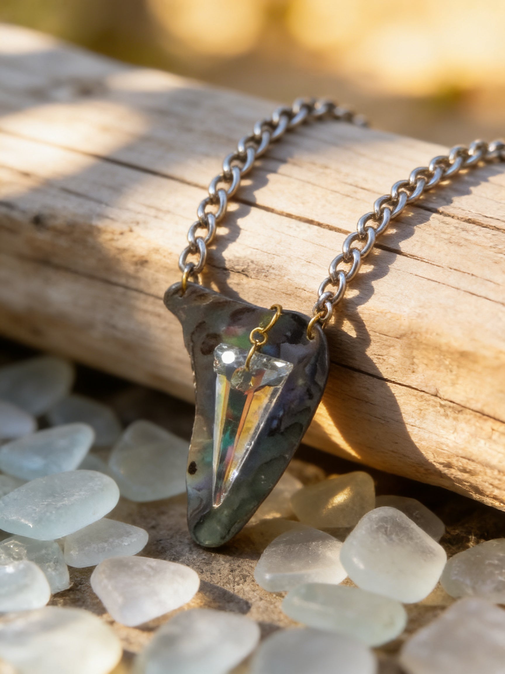 Crystal and Abalone Necklace with Shell Inlay Jewelry