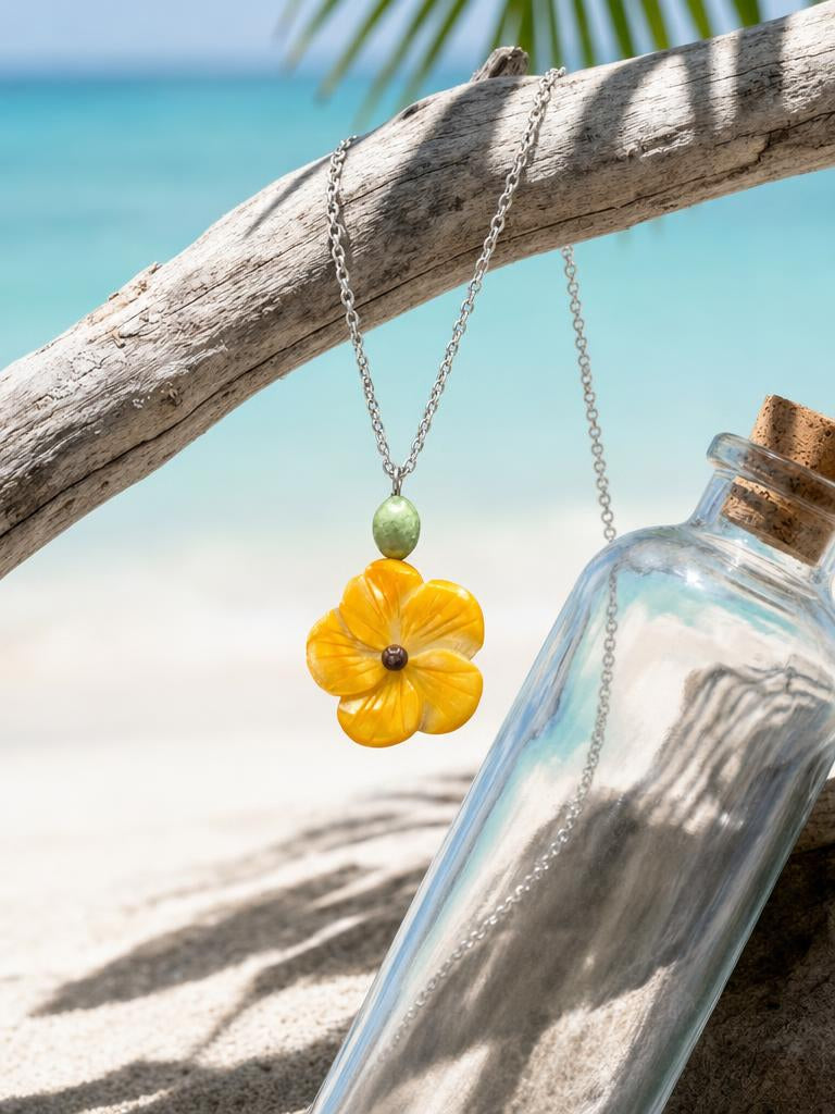 Dyed Mother Of Pearl Flower Necklace With Jasper Center Signature Studio Edition