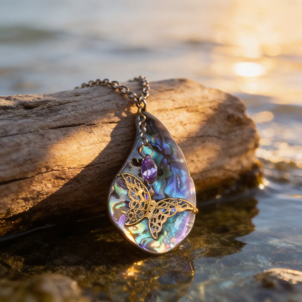 Abalone Shell and Butterfly Necklace