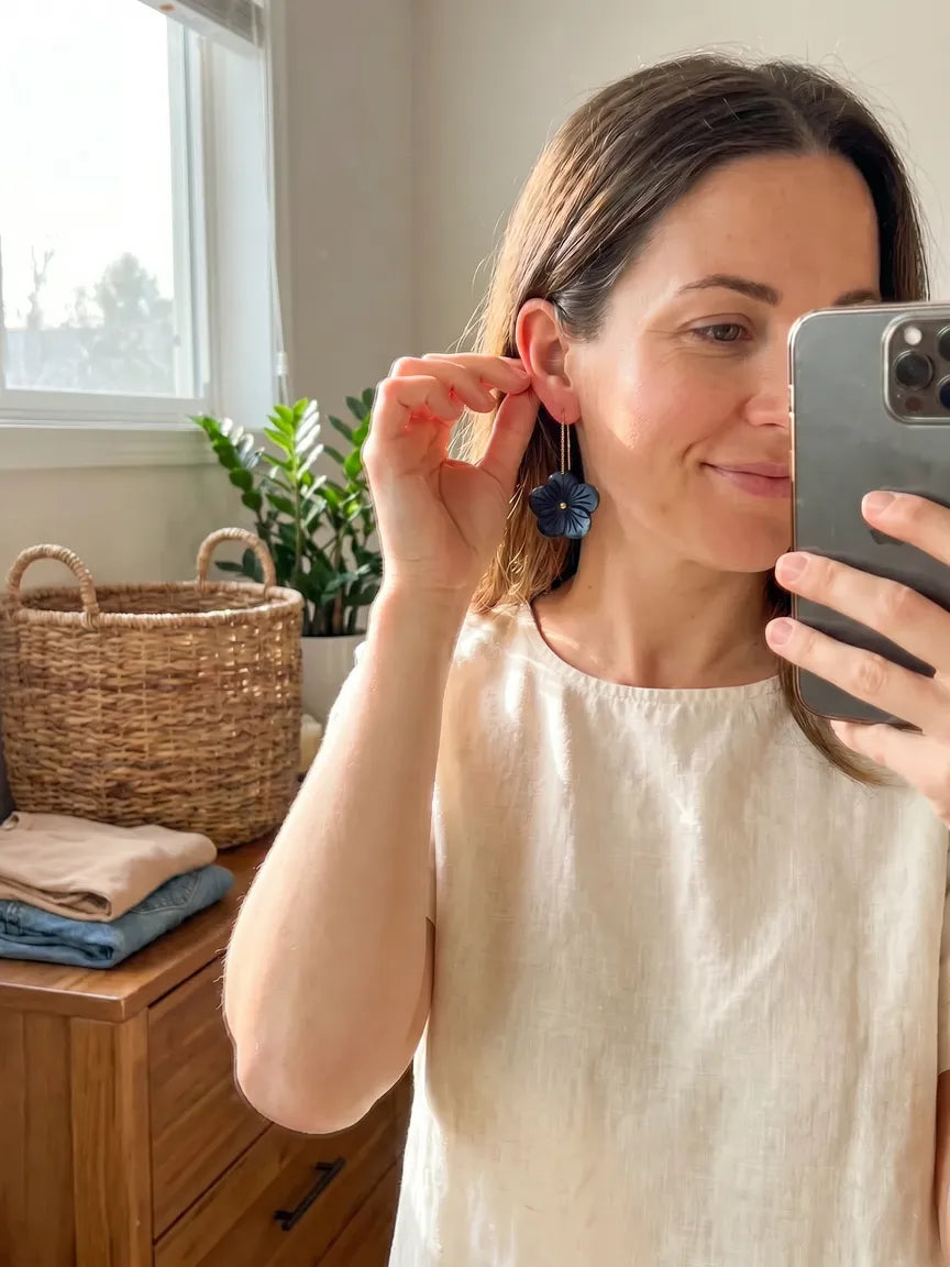 Dyed Mother of Pearl Flower Earrings Handmade for Elegant Summer Style