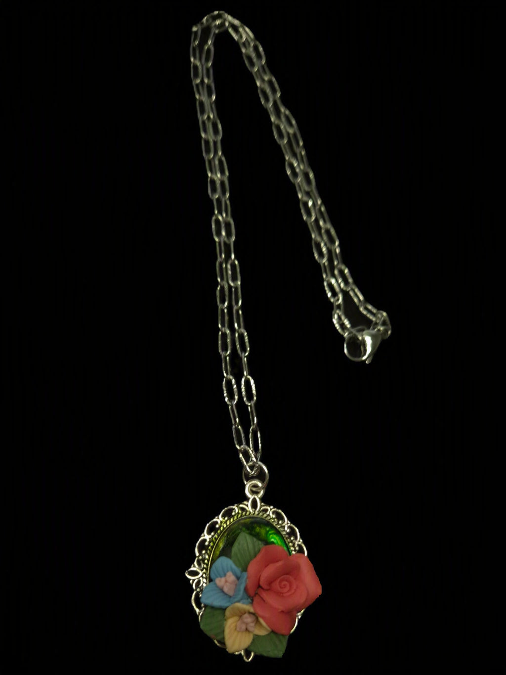 Red Rose Pendant Necklace For Women Floral Rose Jewelry Gift