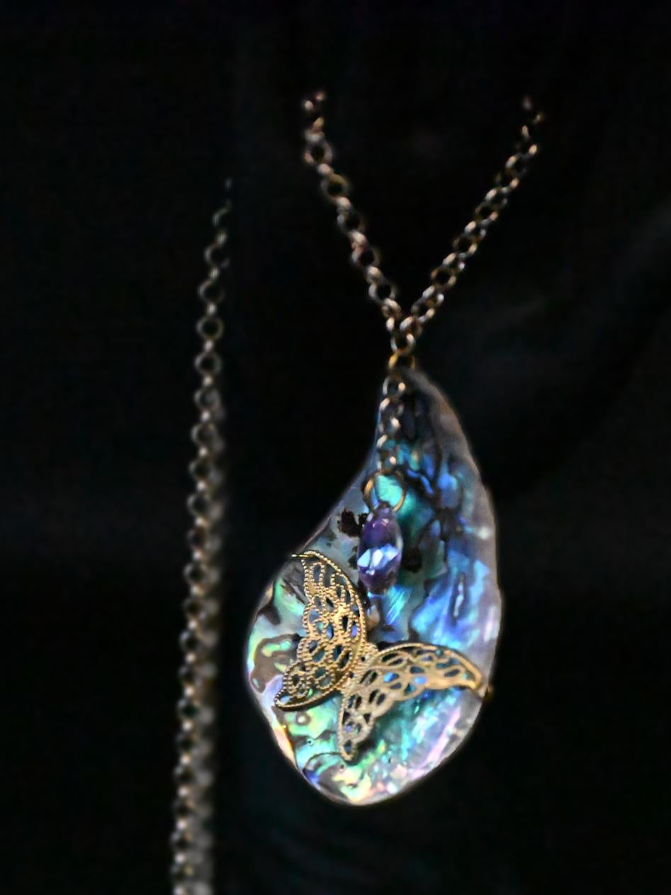 Abalone Shell and Butterfly Necklace