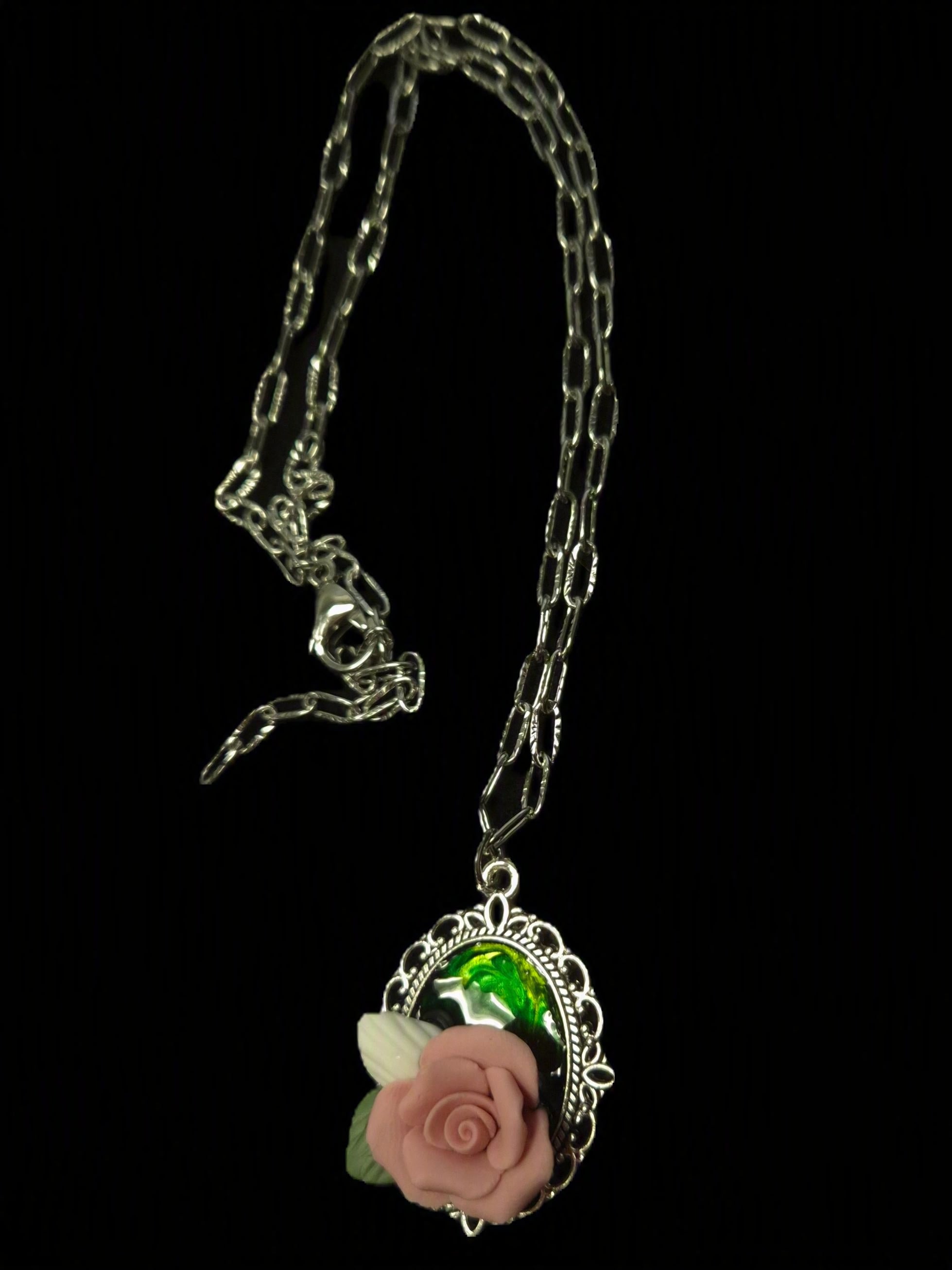 Pink Rose Necklace Dainty Pendant Jewelry for Women Gift
