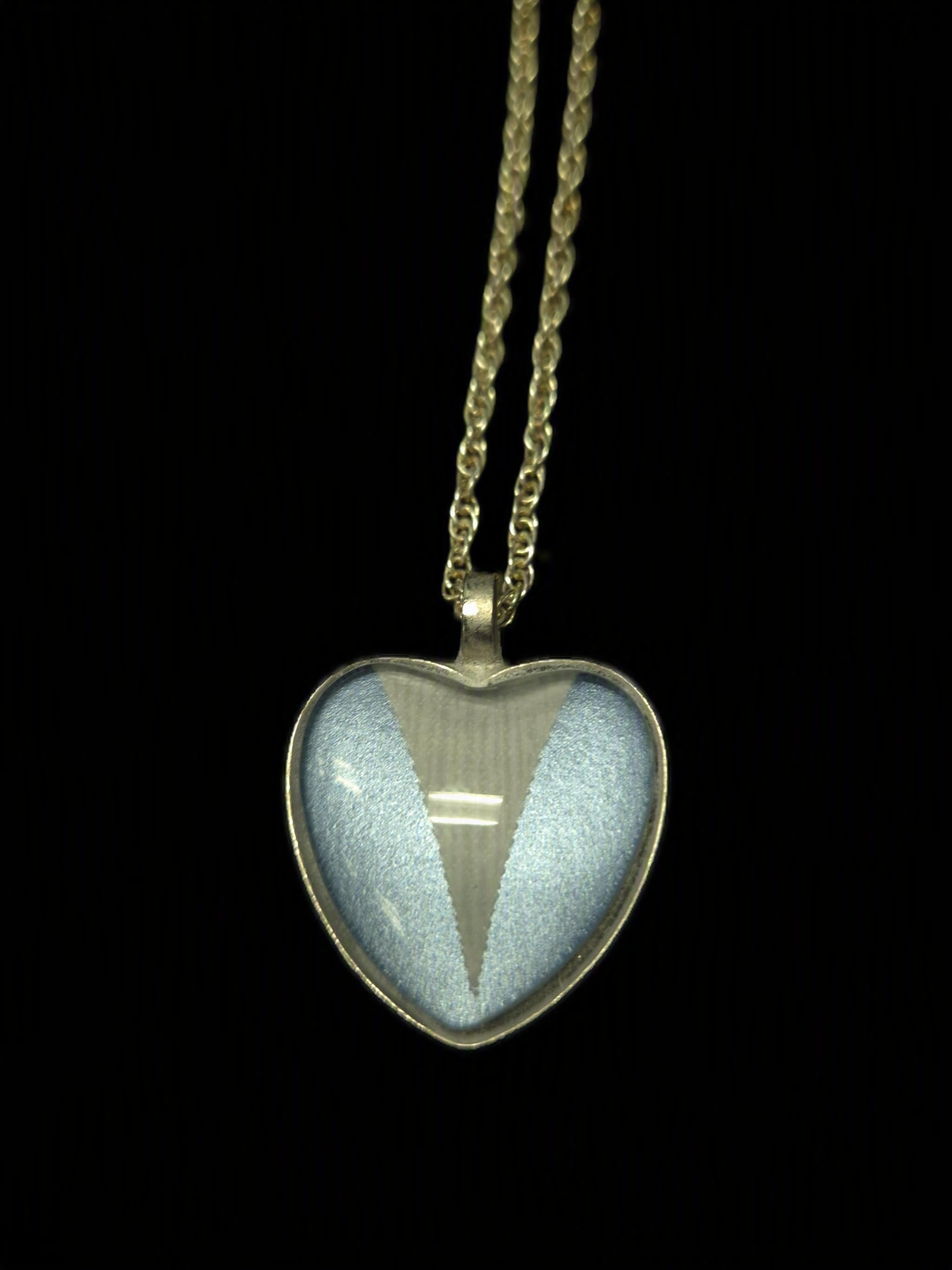 Blue Tuxedo Heart Pendant Necklace Stainless Steel Finish
