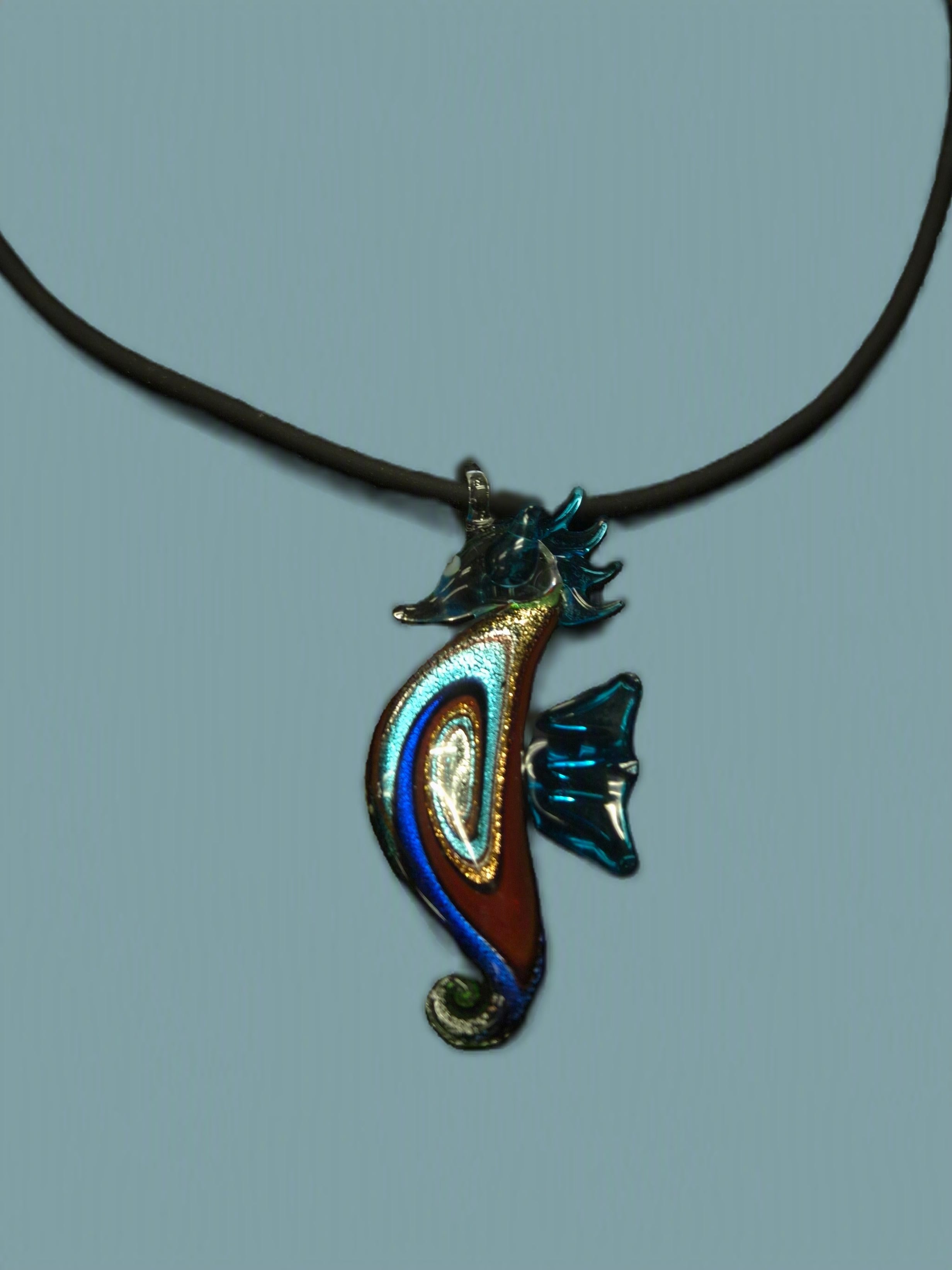 Handmade Blown Glass Seahorse Necklace Oceanic Art Glass Jewelry
