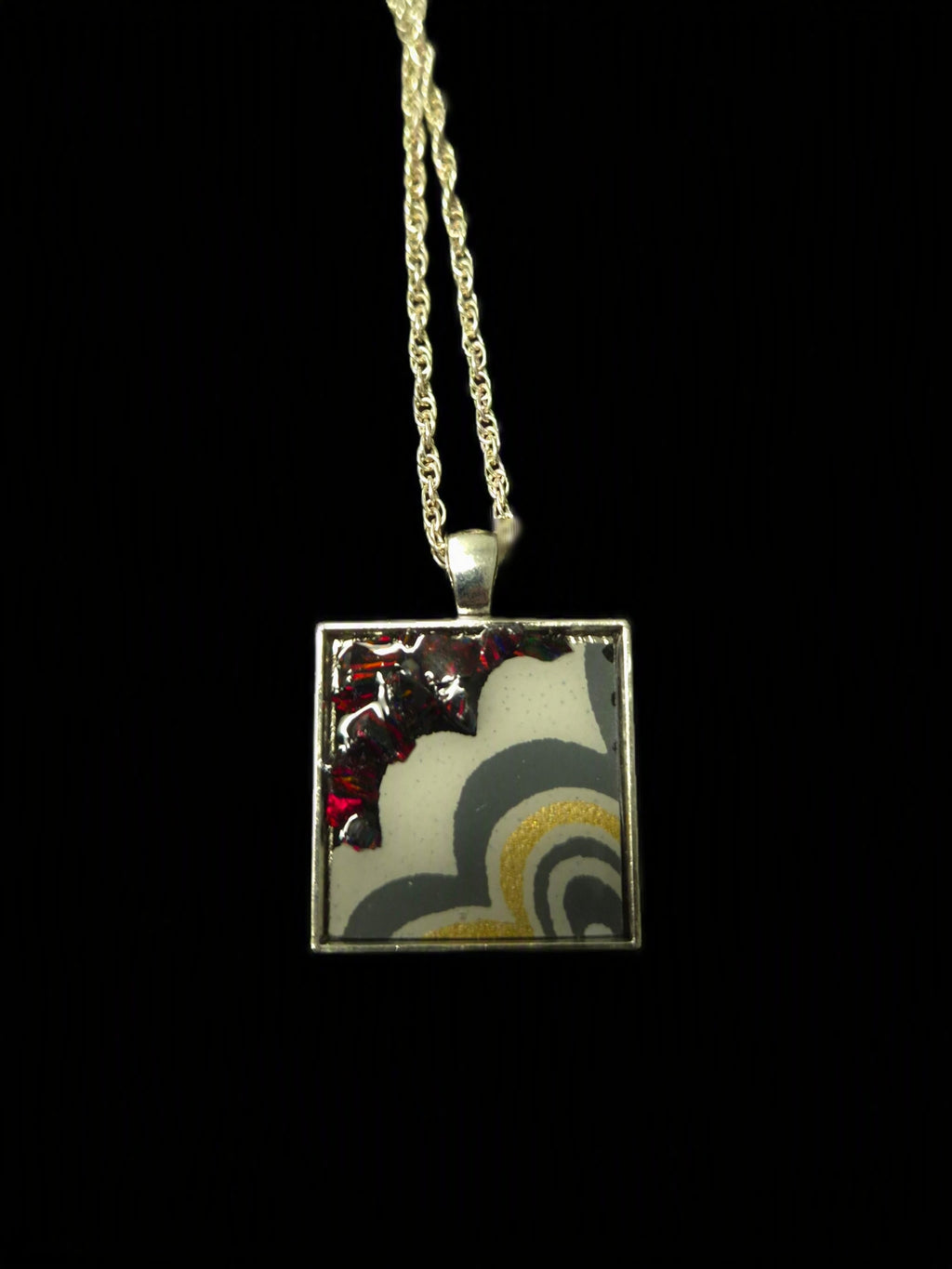 Square Flower Opal Pendant Necklace For Women In Sterling Silver Elegant Jewelry Gift Idea