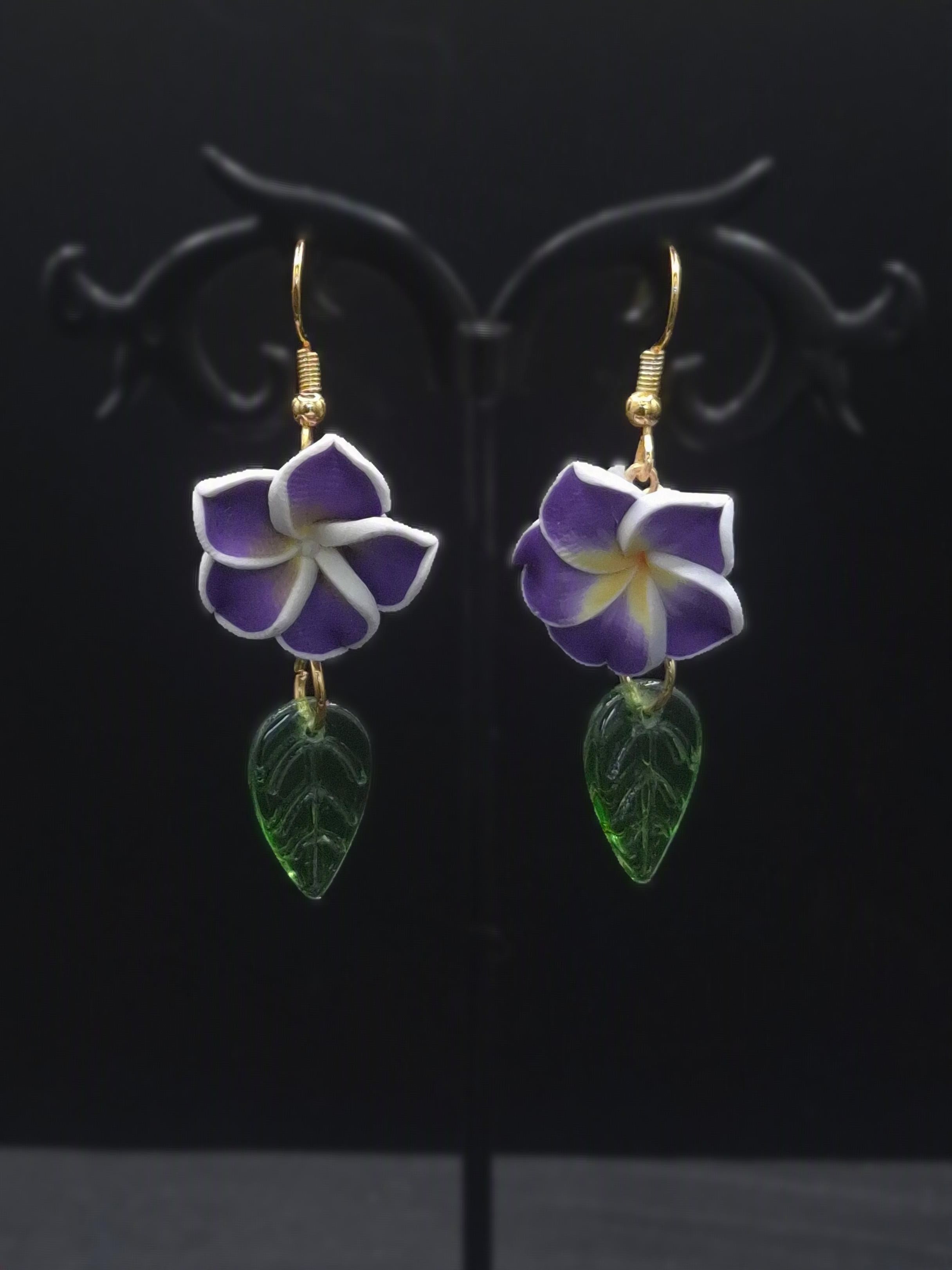Hibiscus Earrings With Green Leaves Floral Jewelry For Women
