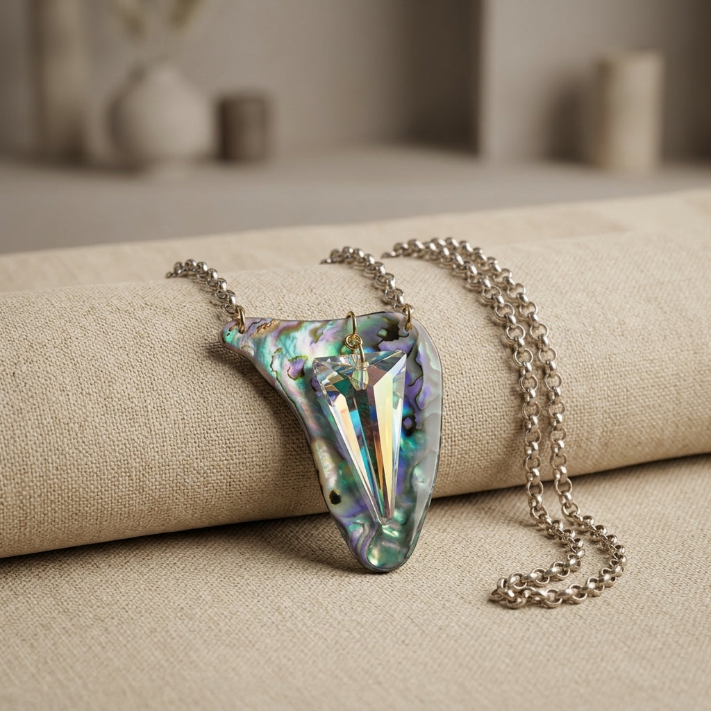 Crystal and Abalone Necklace with Shell Inlay Jewelry