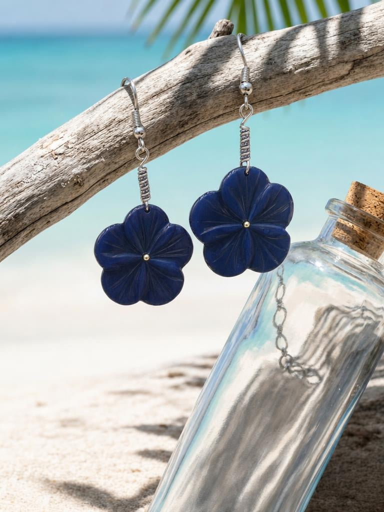 Dyed Mother of Pearl Flower Earrings Handmade for Elegant Summer Style