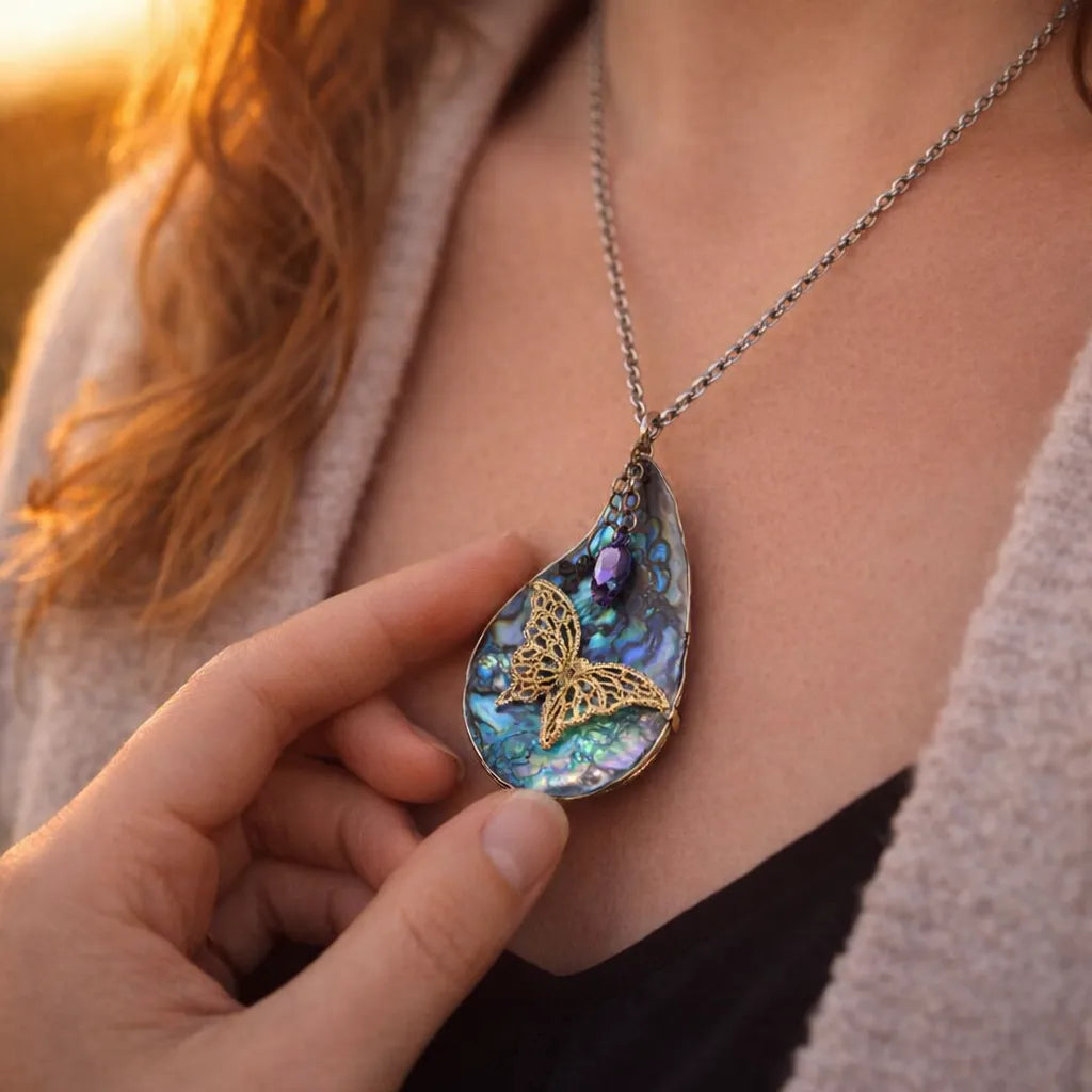 Abalone Shell and Butterfly Necklace