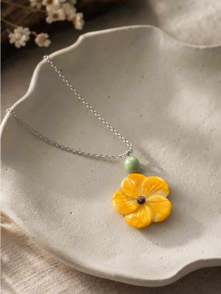 Dyed Mother Of Pearl Flower Necklace With Jasper Center Signature Studio Edition