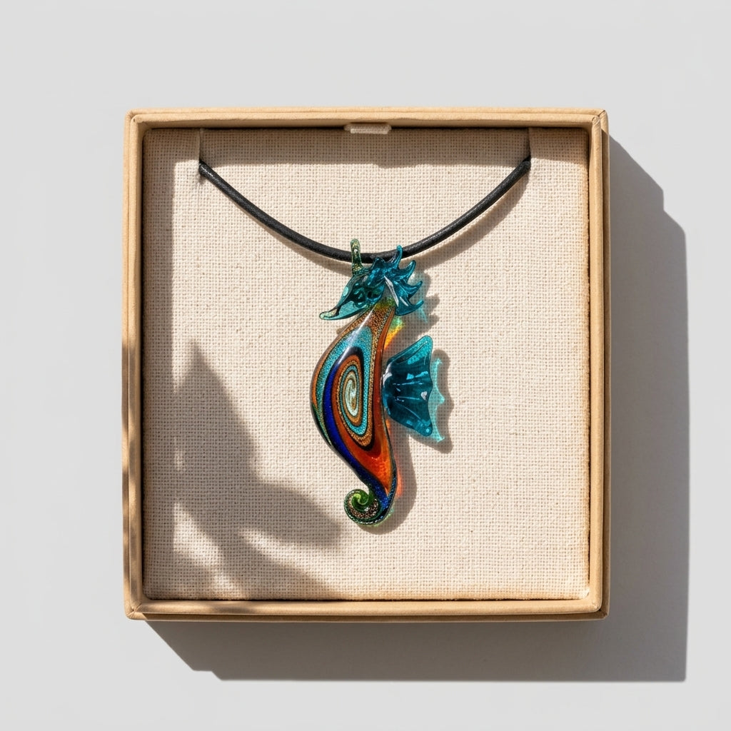 Art glass pendant necklace — Boutique Packaging Presentation | Generated by Modelize