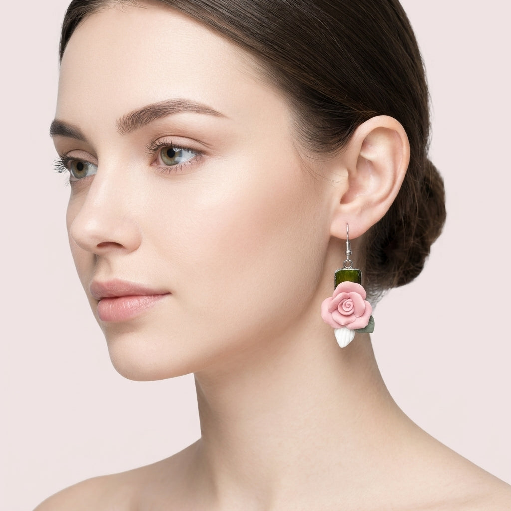 Silver Rose Stud Earrings For Women Floral Jewelry Gift Elegant Everyday Accessory