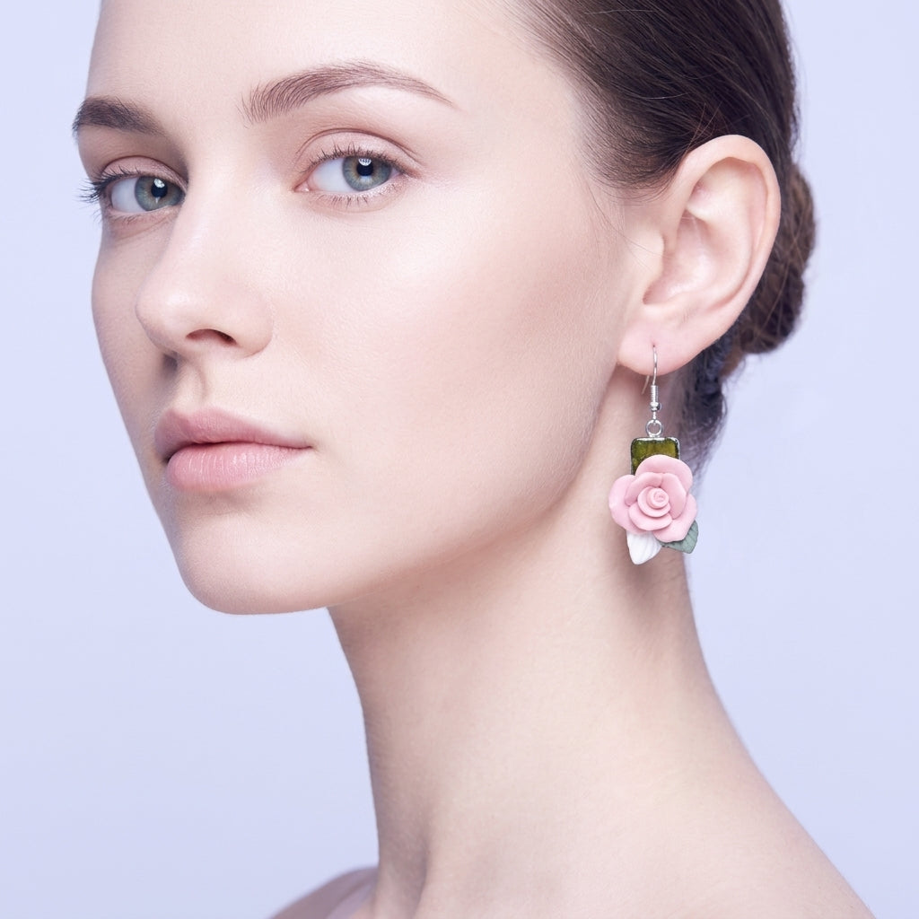 Silver Rose Stud Earrings For Women Floral Jewelry Gift Elegant Everyday Accessory
