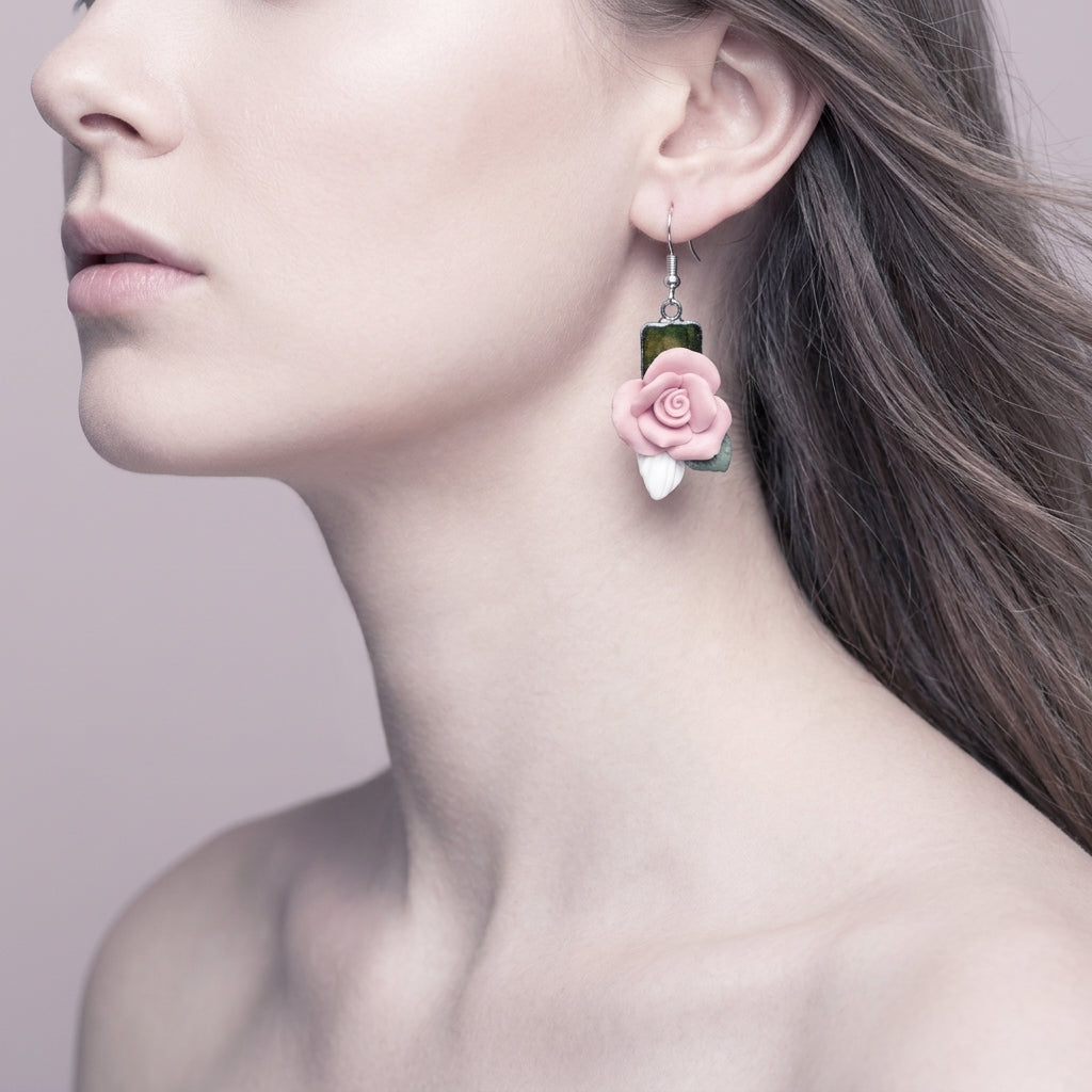 Silver Rose Stud Earrings For Women Floral Jewelry Gift Elegant Everyday Accessory