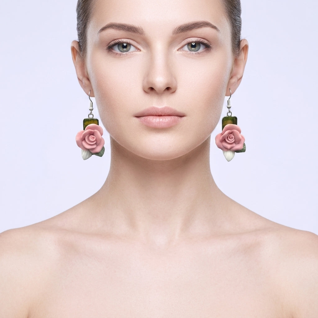 Silver Rose Stud Earrings For Women Floral Jewelry Gift Elegant Everyday Accessory