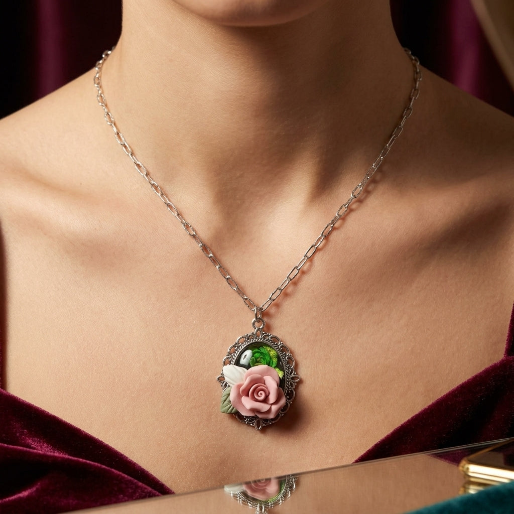 Pink Rose Necklace Dainty Pendant Jewelry for Women Gift