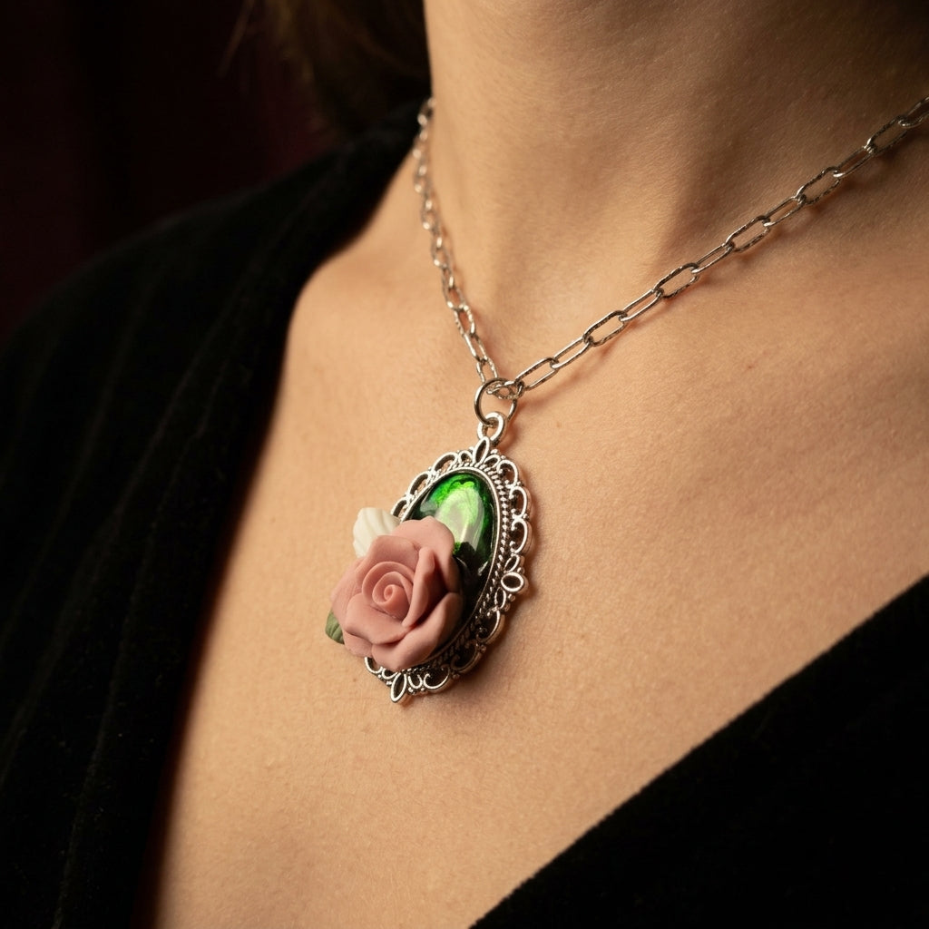 Pink Rose Necklace Dainty Pendant Jewelry for Women Gift