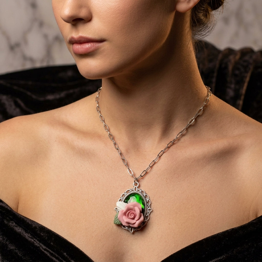 Pink Rose Necklace Dainty Pendant Jewelry for Women Gift
