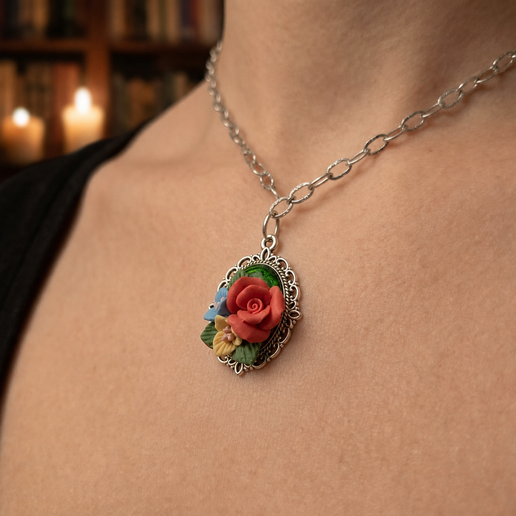 Red Rose Pendant Necklace For Women Floral Rose Jewelry Gift