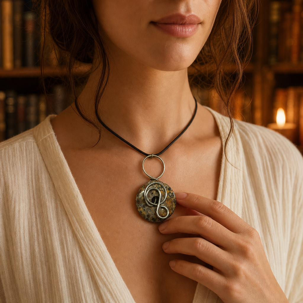 Round Jasper Pendant Necklace With Natural Gemstone Charm
