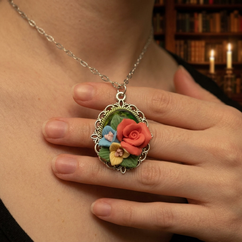 Red Rose Pendant Necklace For Women Floral Rose Jewelry Gift
