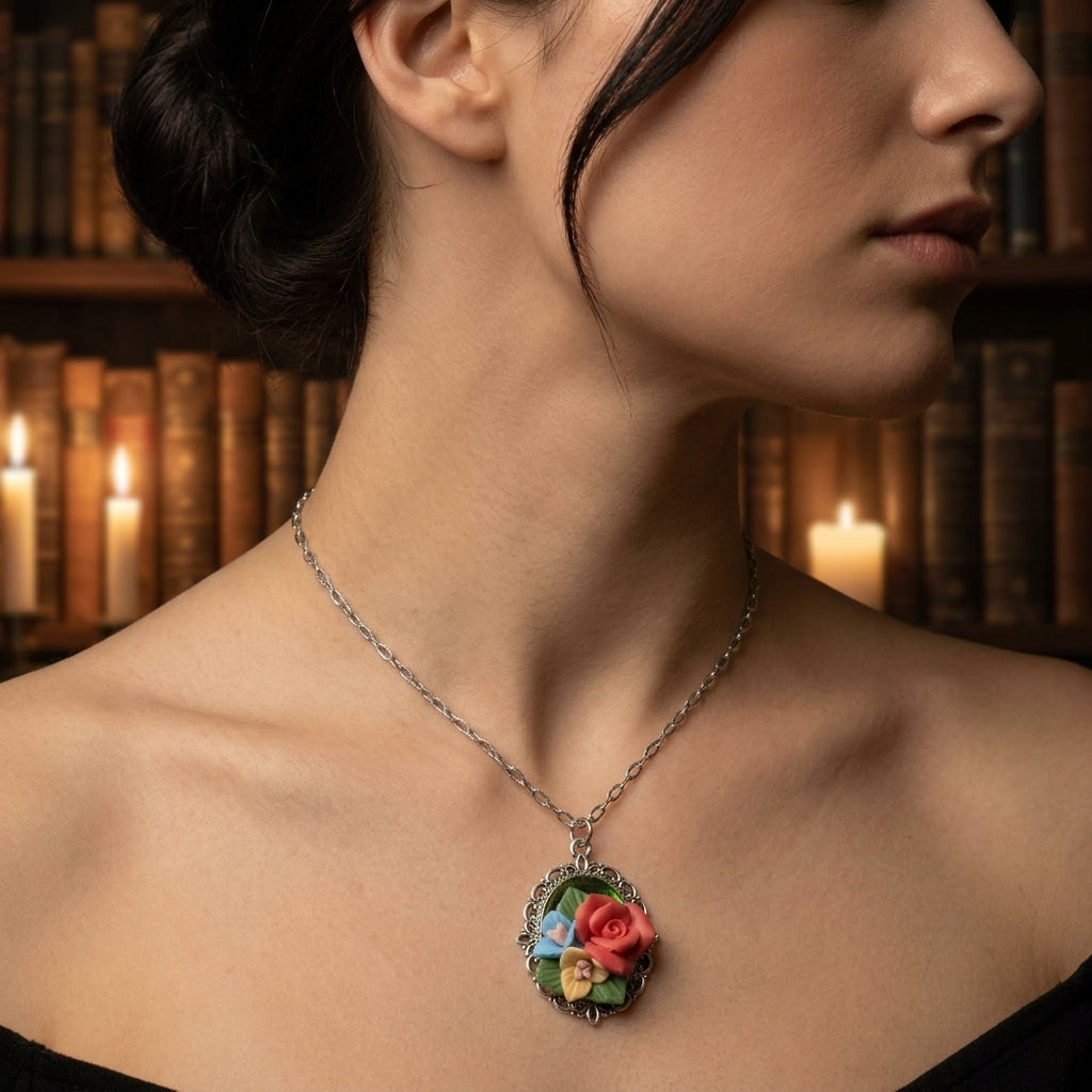 Red Rose Pendant Necklace For Women Floral Rose Jewelry Gift