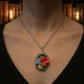 Red Rose Pendant Necklace For Women Floral Rose Jewelry Gift