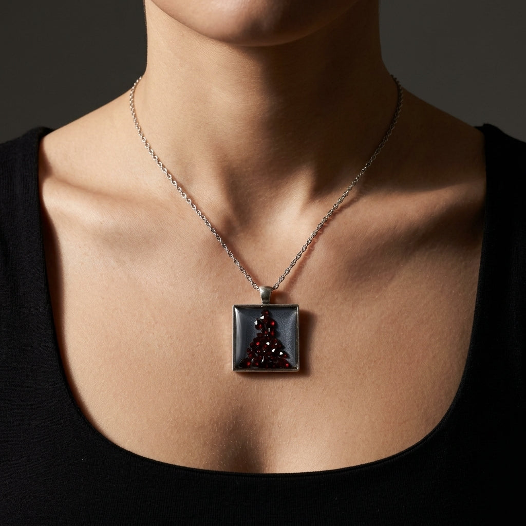 Geometric Square Opal Pendant Necklace Minimalist Jewelry