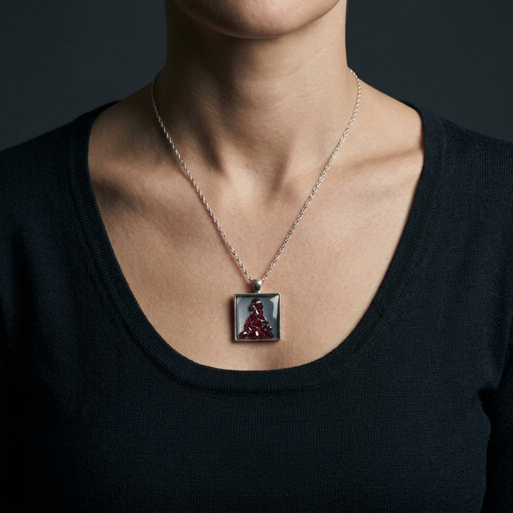 Geometric Square Opal Pendant Necklace Minimalist Jewelry