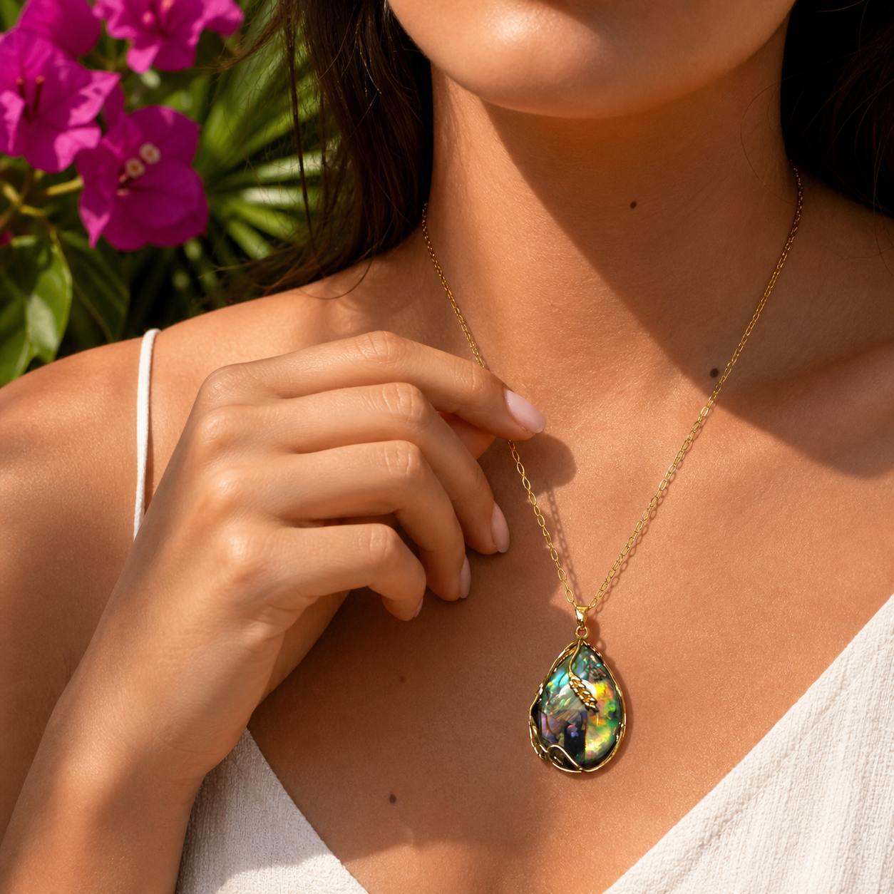 Elegant Wrapped Abalone Necklace With Iridescent Seashell Pendant