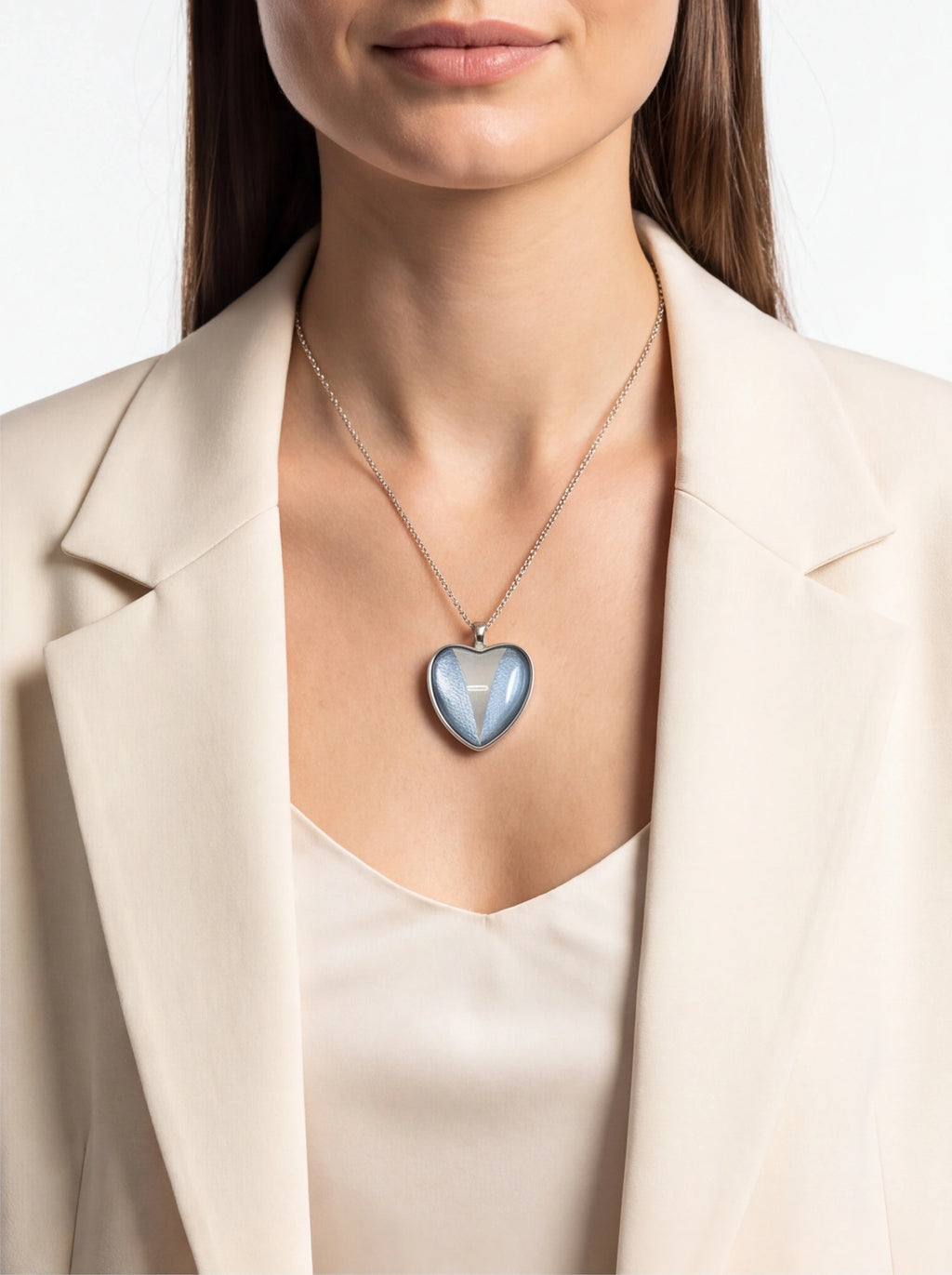Blue Tuxedo Heart Pendant Necklace Stainless Steel Finish